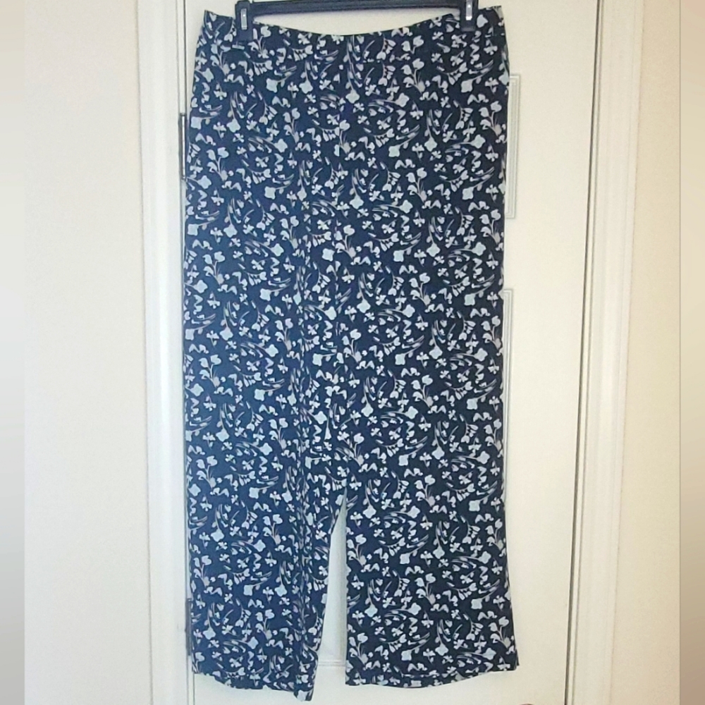 Navy dressy wide leg capris with white flowers